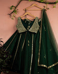 Emerald Green Mirror Work Lehenga Set - mirror work lehenga Australia