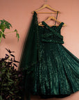 Jade Green Sequin Lehenga Set - dark green lehenga New Zealand
