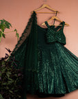 Jade Green Sequin Lehenga Set - dark green lehenga New Zealand