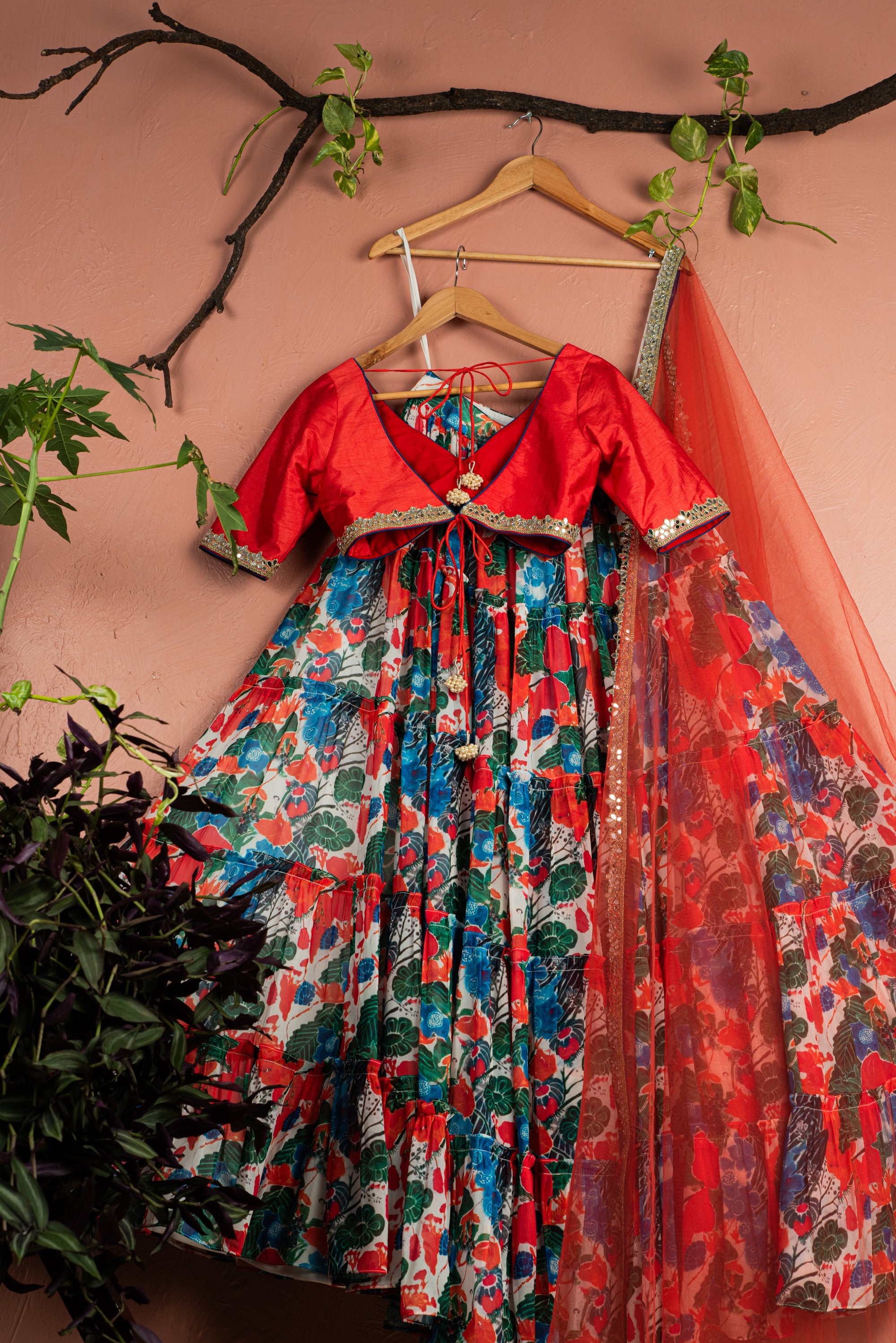 Floral Fiesta Layered Lehenga Set - lehenga choli Canada