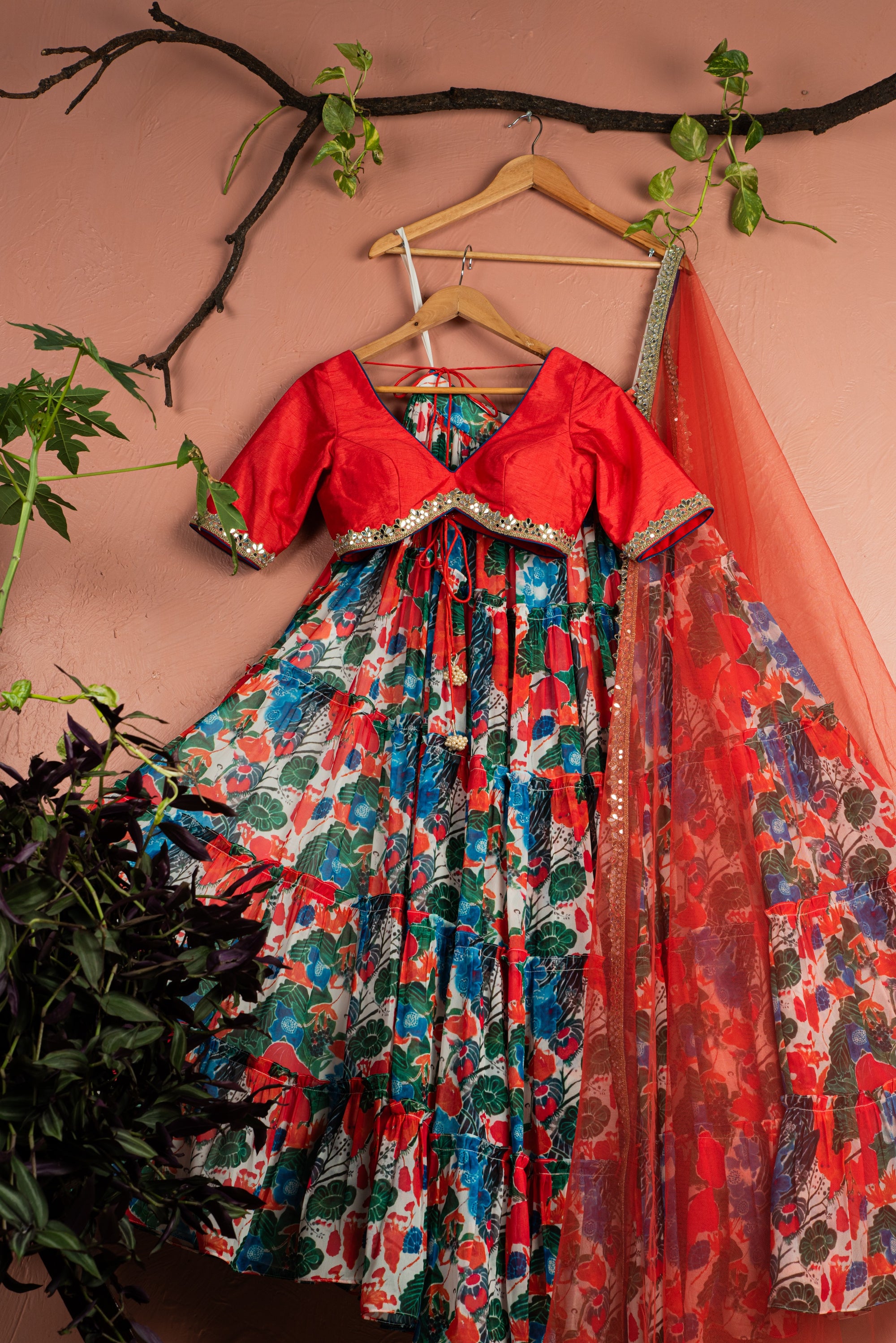 Floral Fiesta Layered Lehenga Set - lehenga choli Canada