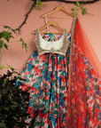 Floral Fiesta Layered Lehenga with Kalidescope Mirrorwork Blouse Set - floral lehenga USA