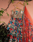 Floral Fiesta Layered Lehenga with Kalidescope Mirrorwork Blouse Set - floral lehenga USA