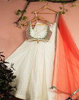 Ivory Kaleidoscope Dream Blouse with Ivory Stonework Lehenga & Red Dupatta - lehenga USA