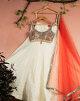 Ivory Kaleidoscope Dream Blouse with Ivory Stonework Lehenga & Red Dupatta - lehenga USA