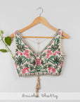 Tropical Bloom Blouse with Ivory Stonework Lehenga Set - lehenga choli Australia