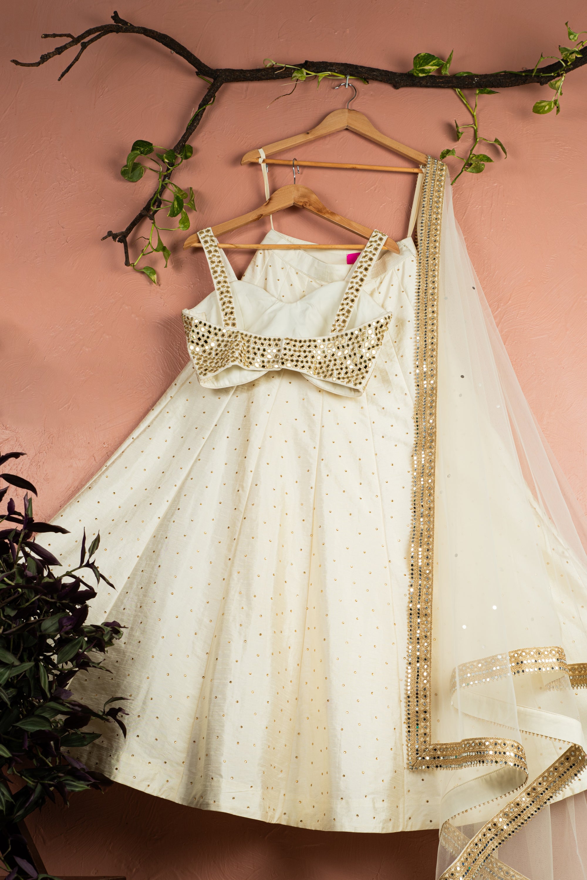 Ivory Mirror Brilliance Blouse with Ivory Stonework Lehenga Set - ivory lehenga New Zealand