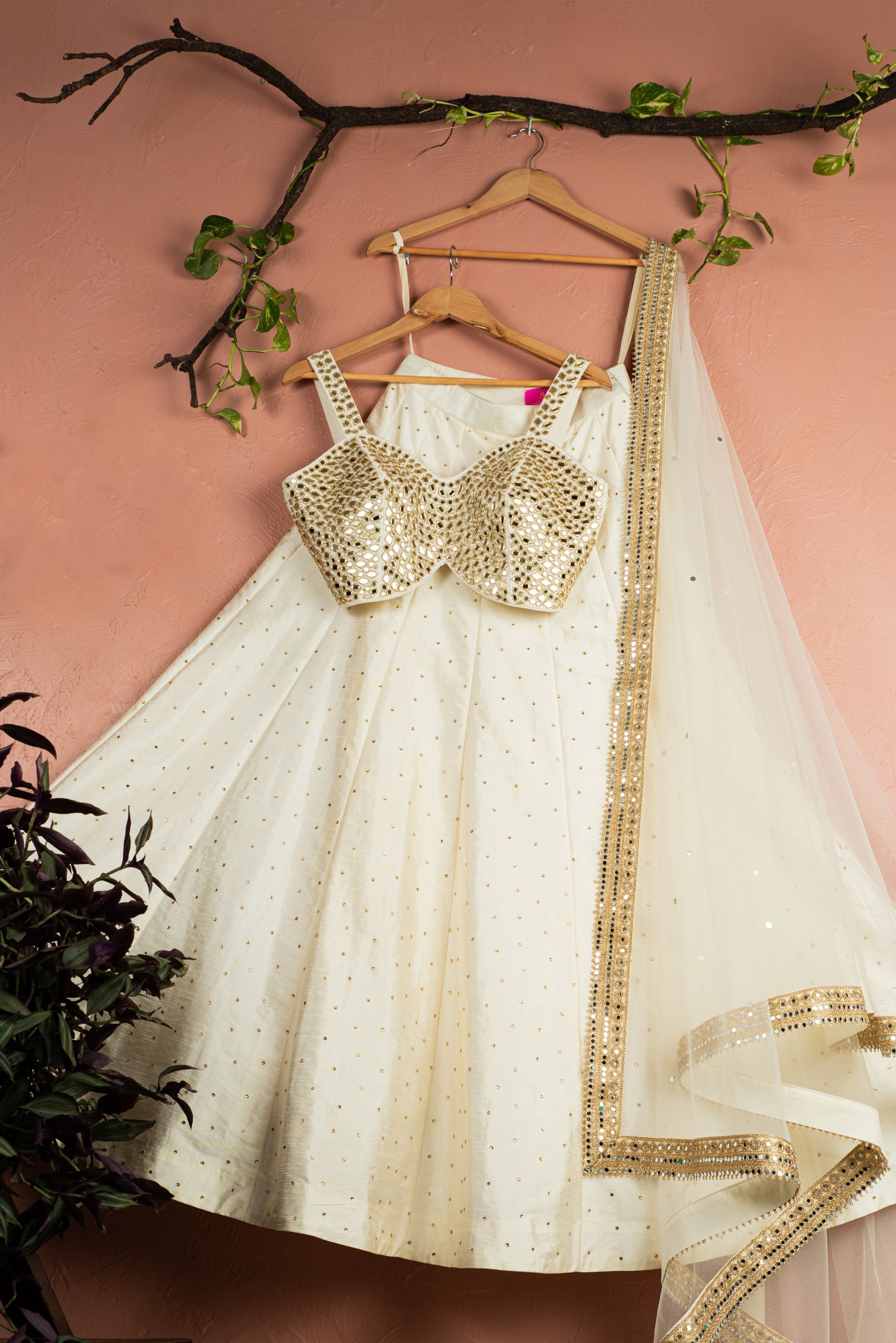 Ivory Mirror Brilliance Blouse with Ivory Stonework Lehenga Set - ivory lehenga New Zealand