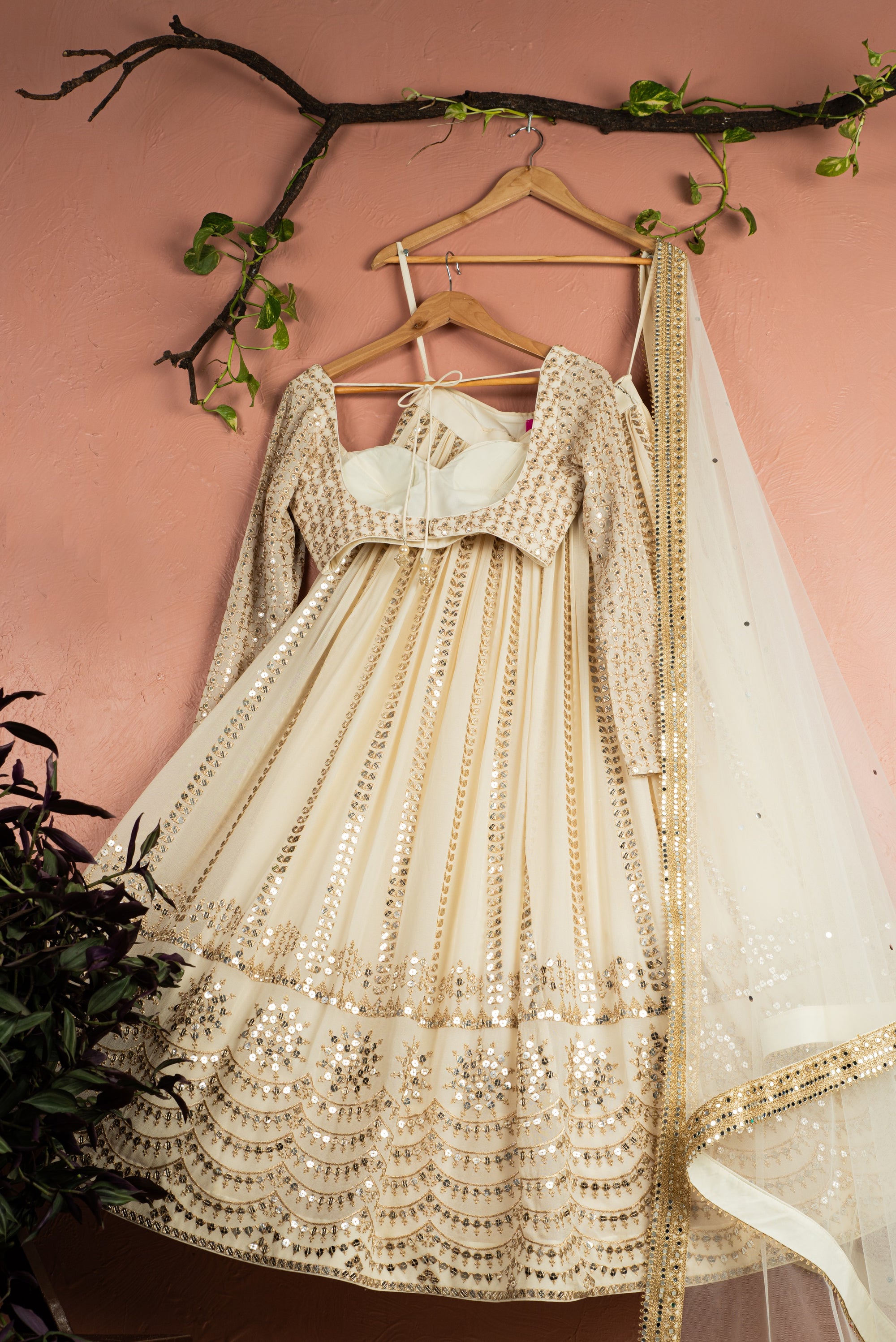 Ivory Sequin Starlight Lehenga Set - lehenga USA
