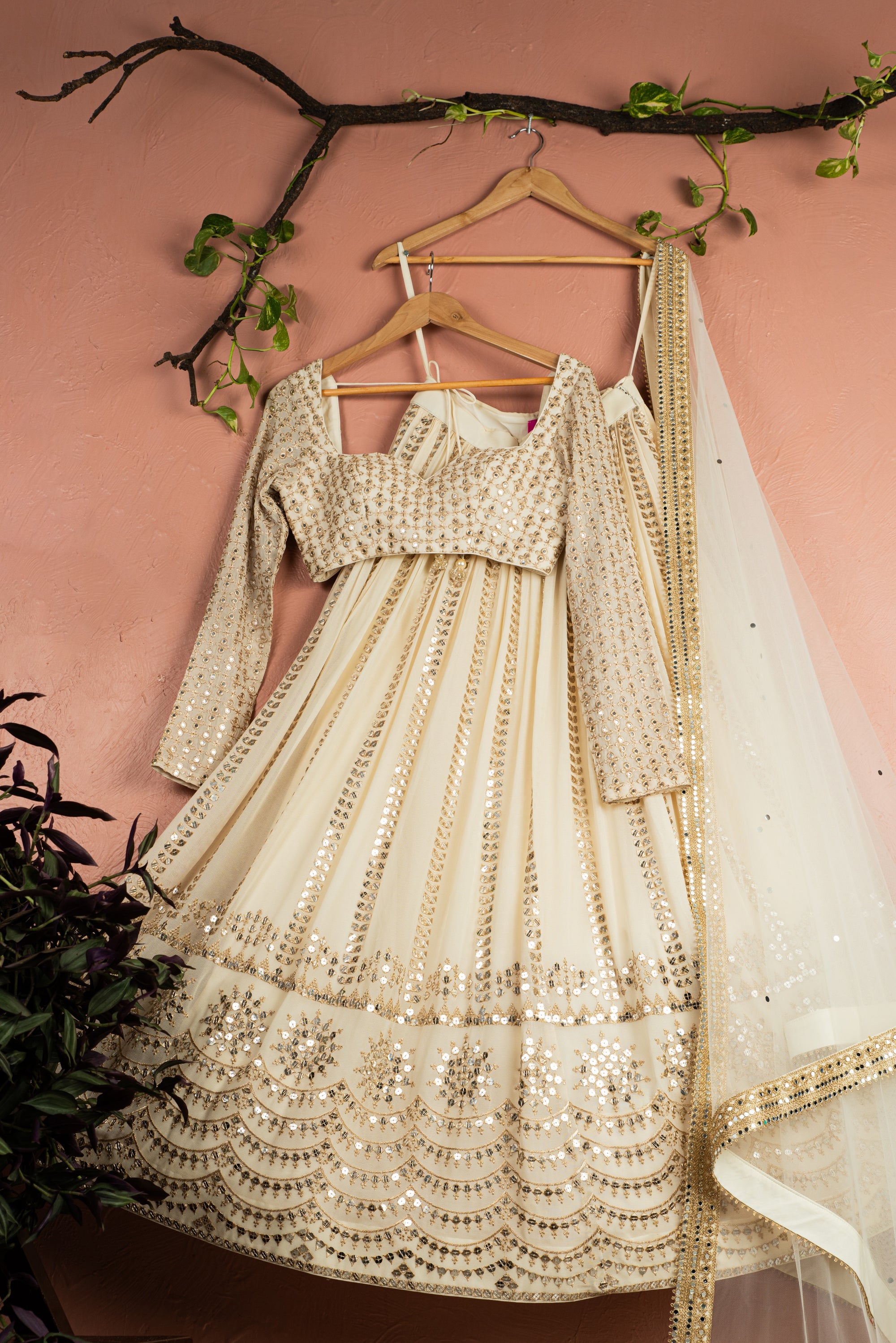 Ivory Sequin Starlight Lehenga Set - lehenga USA