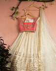 Ivory Sequin Starlight Lehenga with Pink Zardosi Blouse Set - lehenga set New Zealand