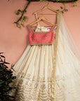 Ivory Sequin Starlight Lehenga with Pink Zardosi Blouse Set - lehenga set New Zealand
