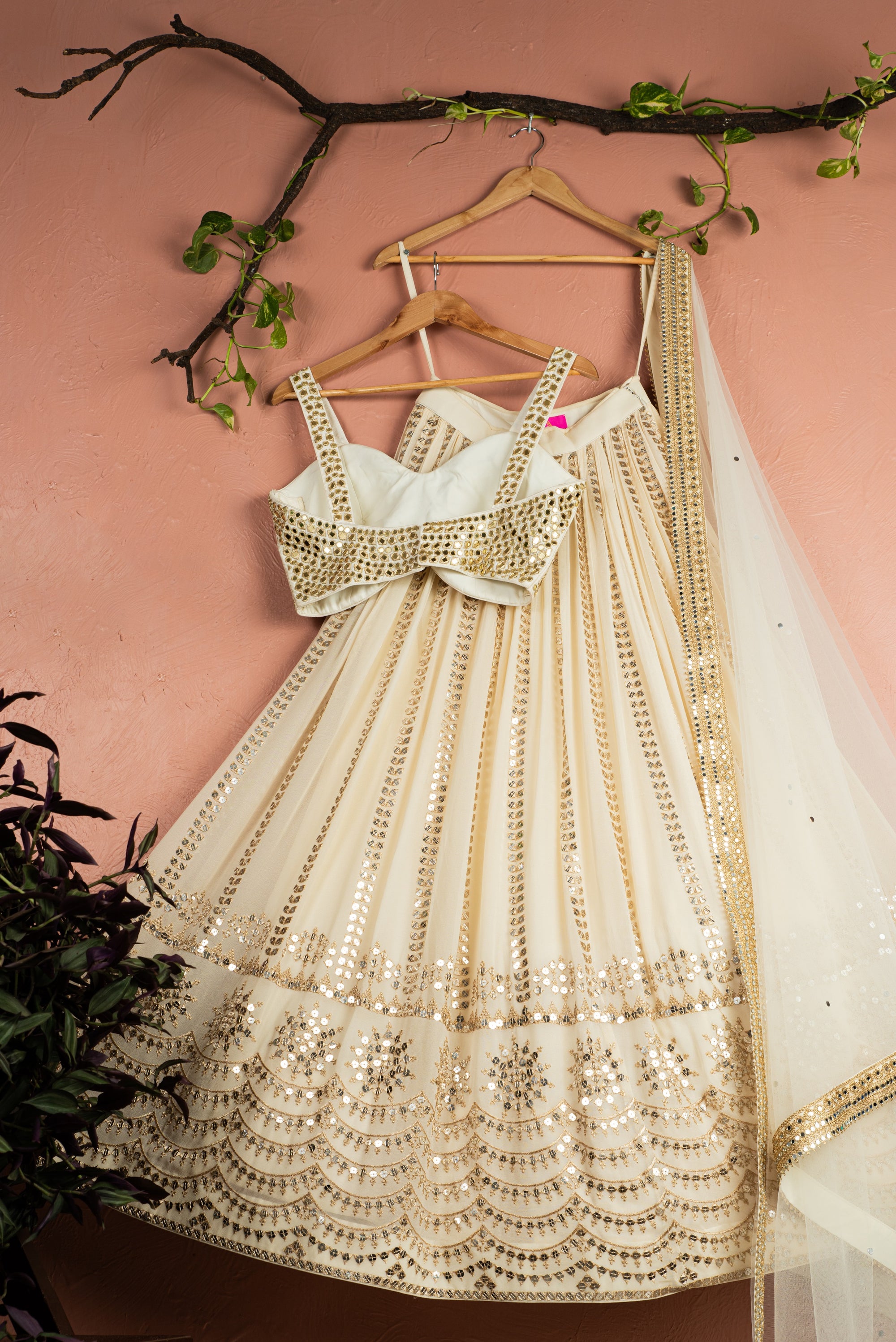 Ivory Sequin Starlight Lehenga with Ivory Mirror Blouse & Dupatta - ivory lehenga Australia