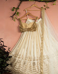 Ivory Sequin Starlight Lehenga with Gold Blouse & Ivory Dupatta - designer lehenga New Zealand