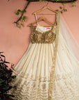Ivory Sequin Starlight Lehenga with Gold Blouse & Ivory Dupatta - designer lehenga New Zealand