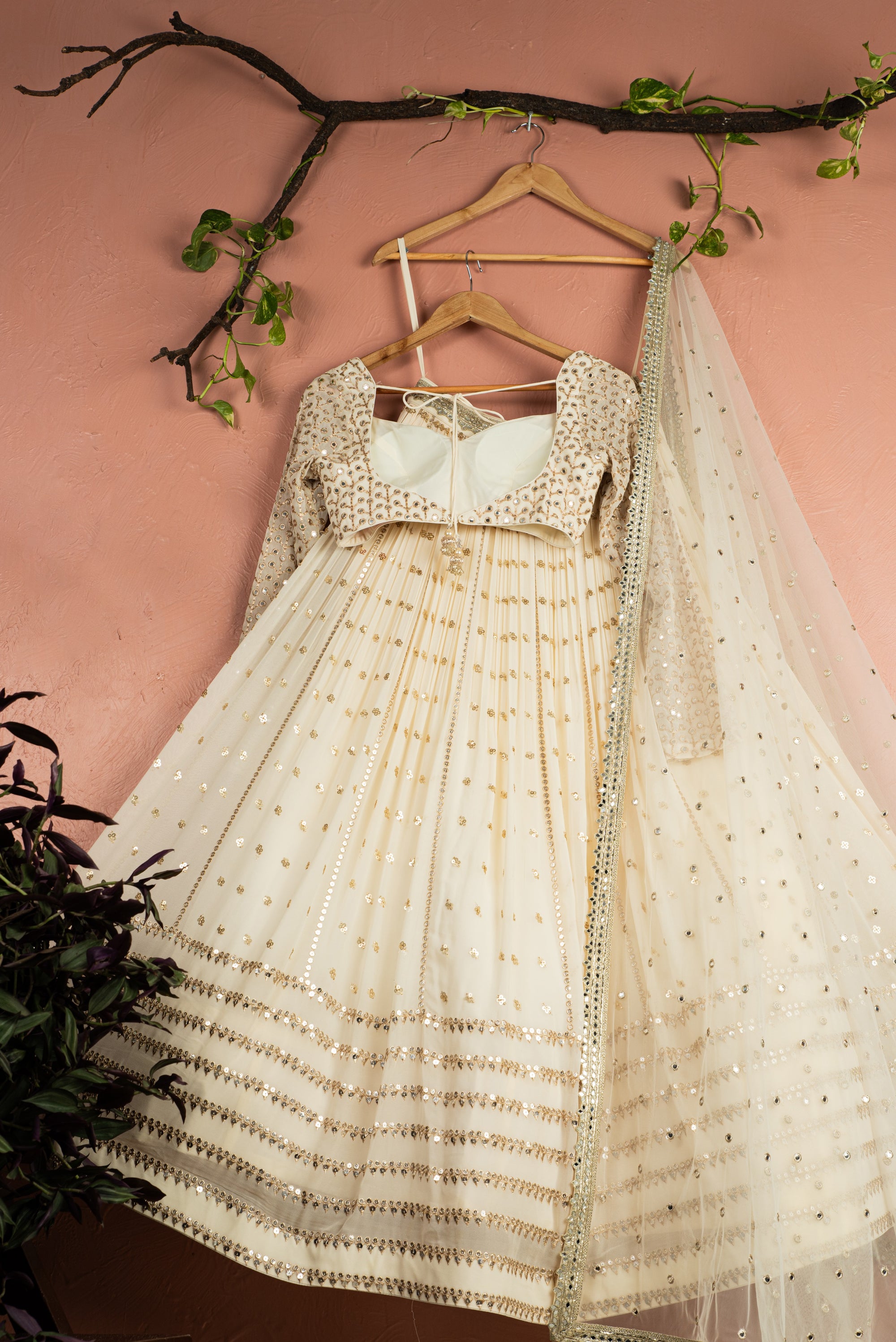 Ivory Radiant Sequin Lehenga Set - ivory lehenga New Zealand