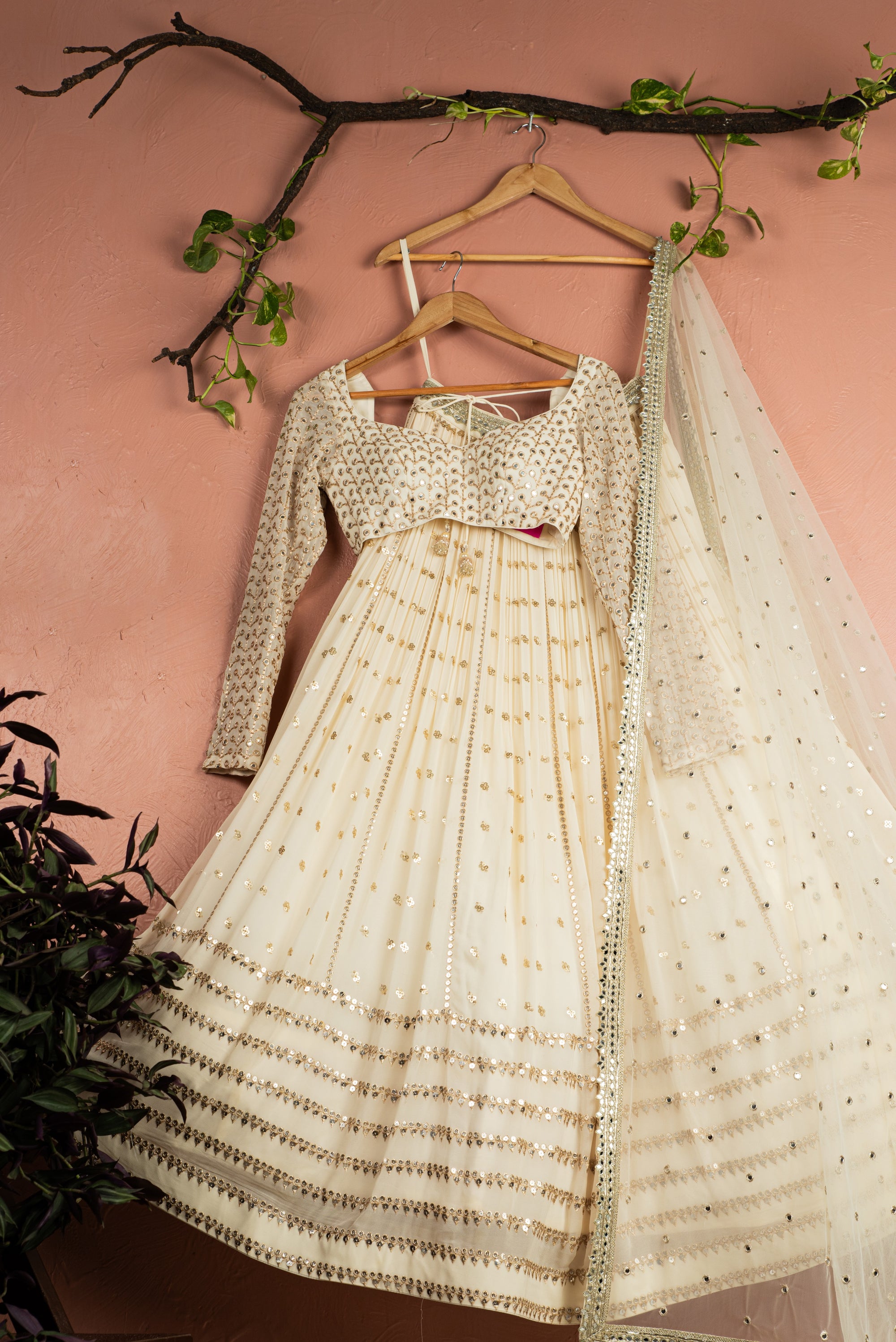 Ivory Radiant Sequin Lehenga Set - ivory lehenga New Zealand