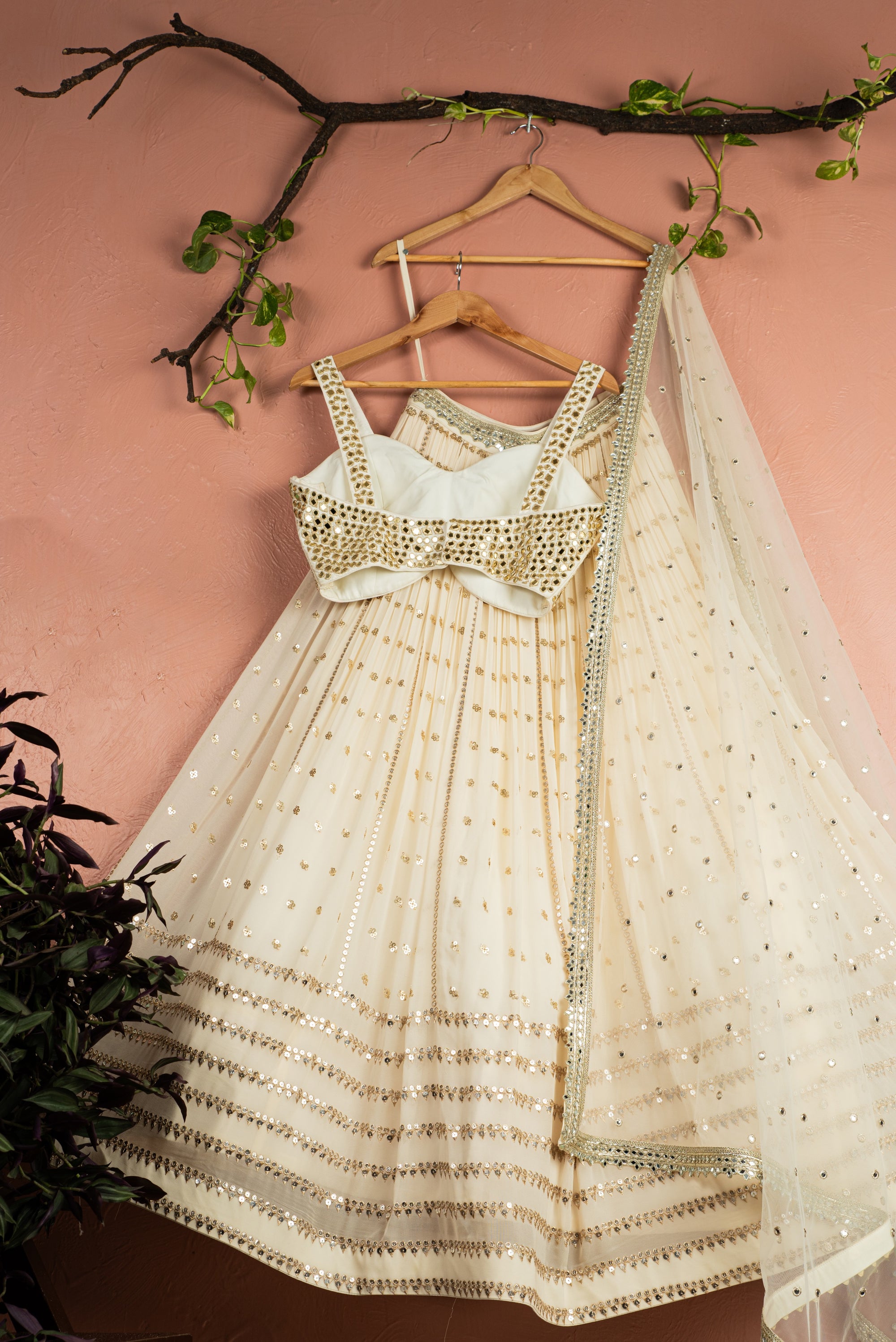 Ivory Radiant Sequin Lehenga with Mirrorwork Blouse Set - lehenga choli Canada