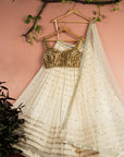 Ivory Radiant Sequin Lehenga with Gold Sequin Blouse Set - ivory lehenga USA