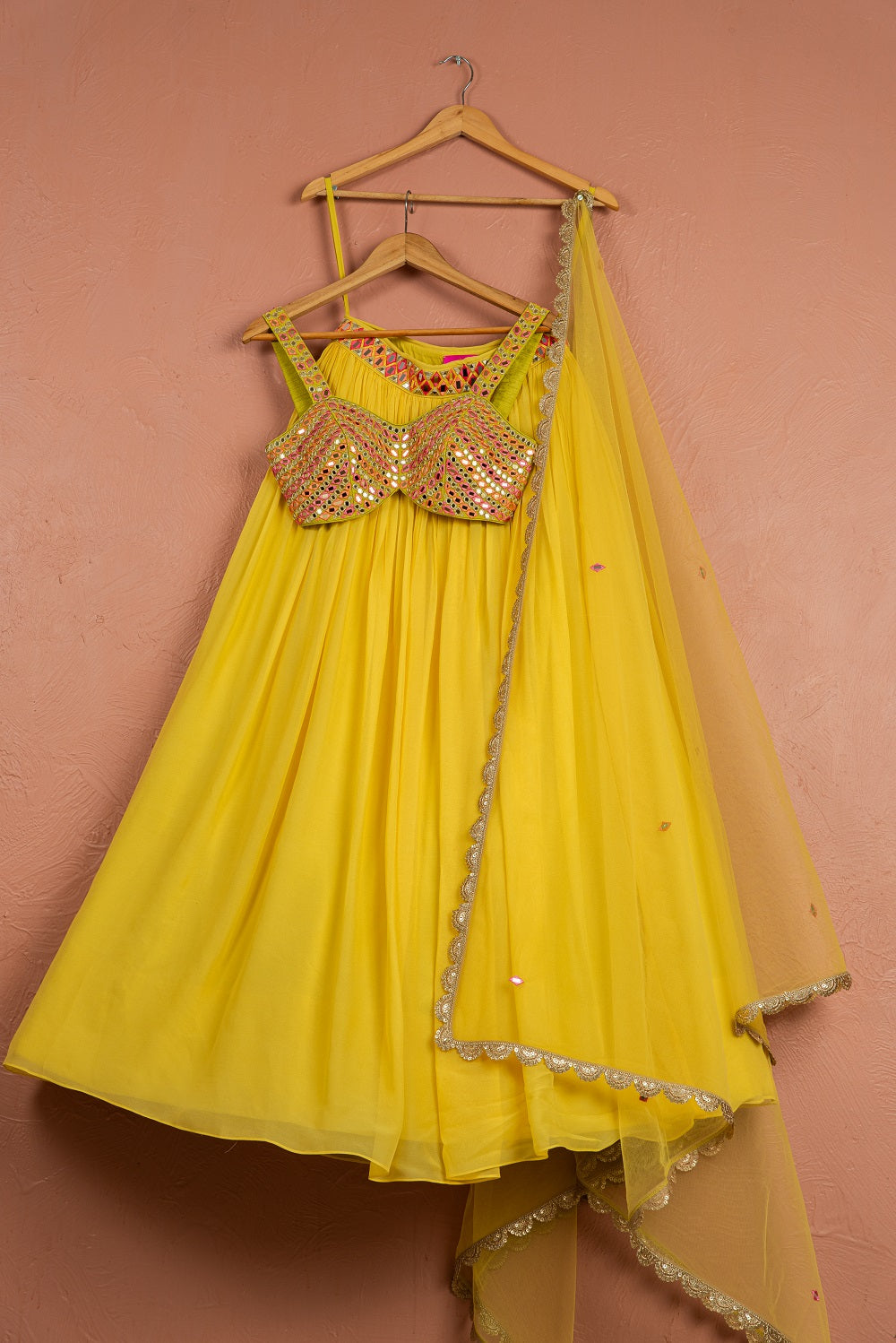 Bumblebee Yellow Lehenga Set with Colored Blouse - lehenga lehenga choli