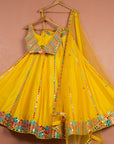 Sunshine Yellow Multicolor Thread & Mirrorwork Lehenga Set - designer lehenga designer lehenga