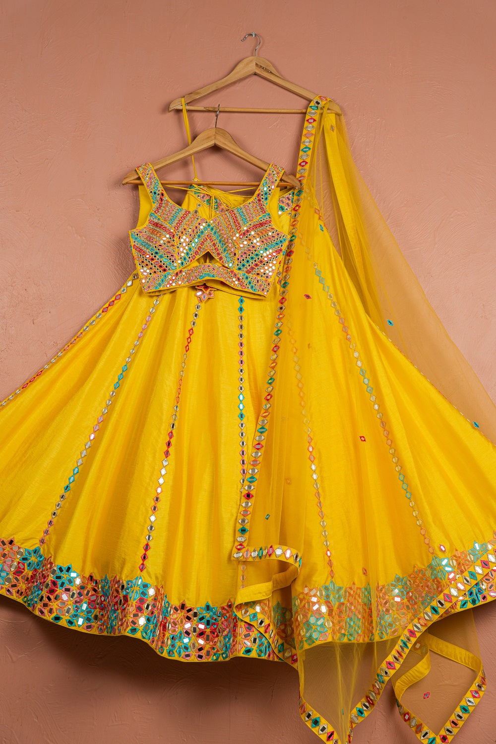 Sunshine Yellow Multicolor Thread & Mirrorwork Lehenga Set - designer lehenga designer lehenga