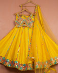 Sunshine Yellow Multicolor Thread & Mirrorwork Lehenga Set - designer lehenga designer lehenga