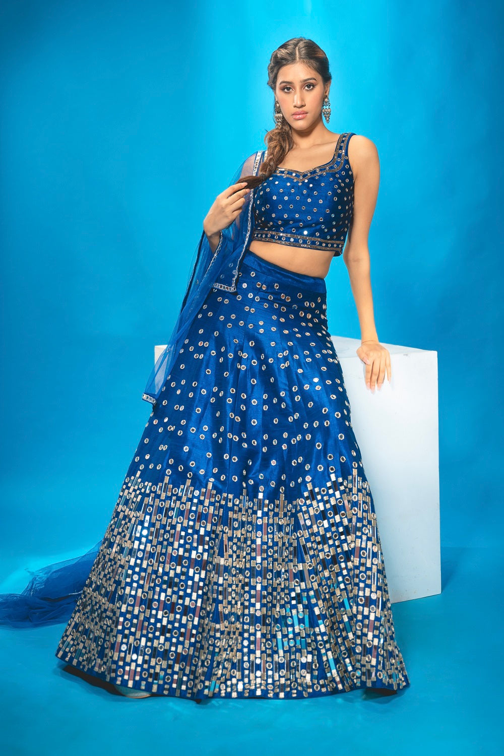 Azure Blue Lehenga Set - mirror work lehenga
