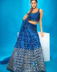Azure Blue Lehenga Set - mirror work lehenga