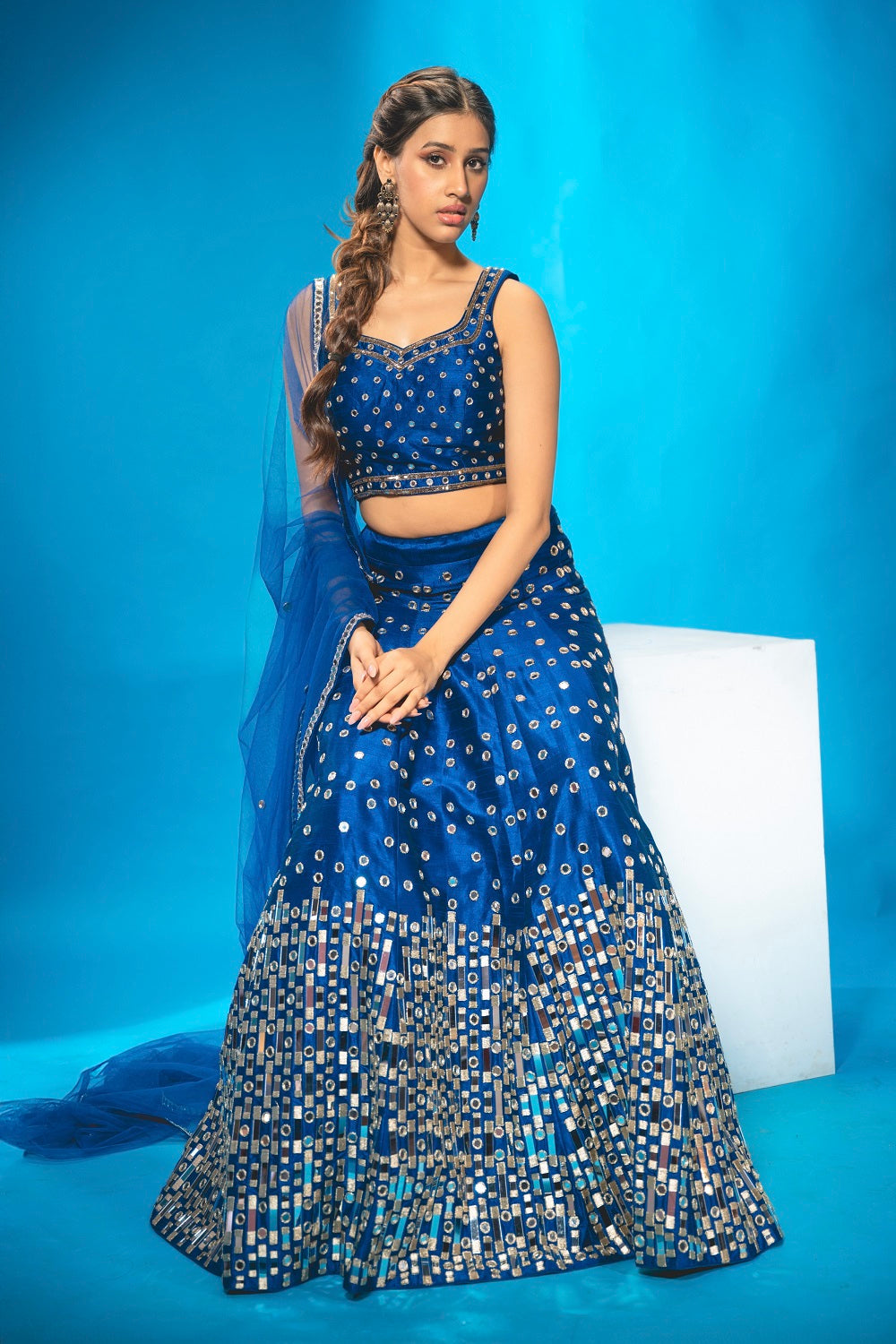 Azure Blue Lehenga Set - mirror work lehenga