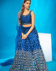 Azure Blue Lehenga Set - mirror work lehenga