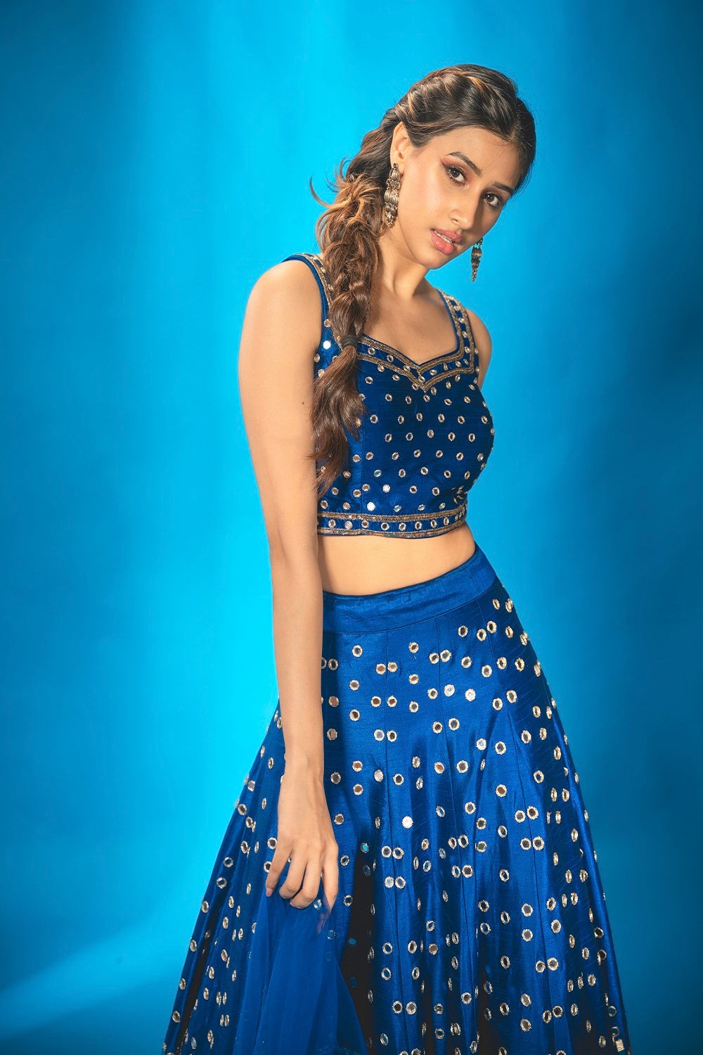 Azure Blue Lehenga Set - mirror work lehenga