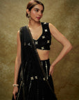 Black Mirror Work Sequin Lehenga Set - black lehenga