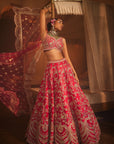 MAGNUM Cherry Red Heavily Embroidered Lehenga - bridal lehenga USA