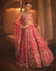 MAGNUM Cherry Red Heavily Embroidered Lehenga - bridal lehenga USA