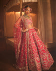 MAGNUM Cherry Red Heavily Embroidered Lehenga - bridal lehenga USA