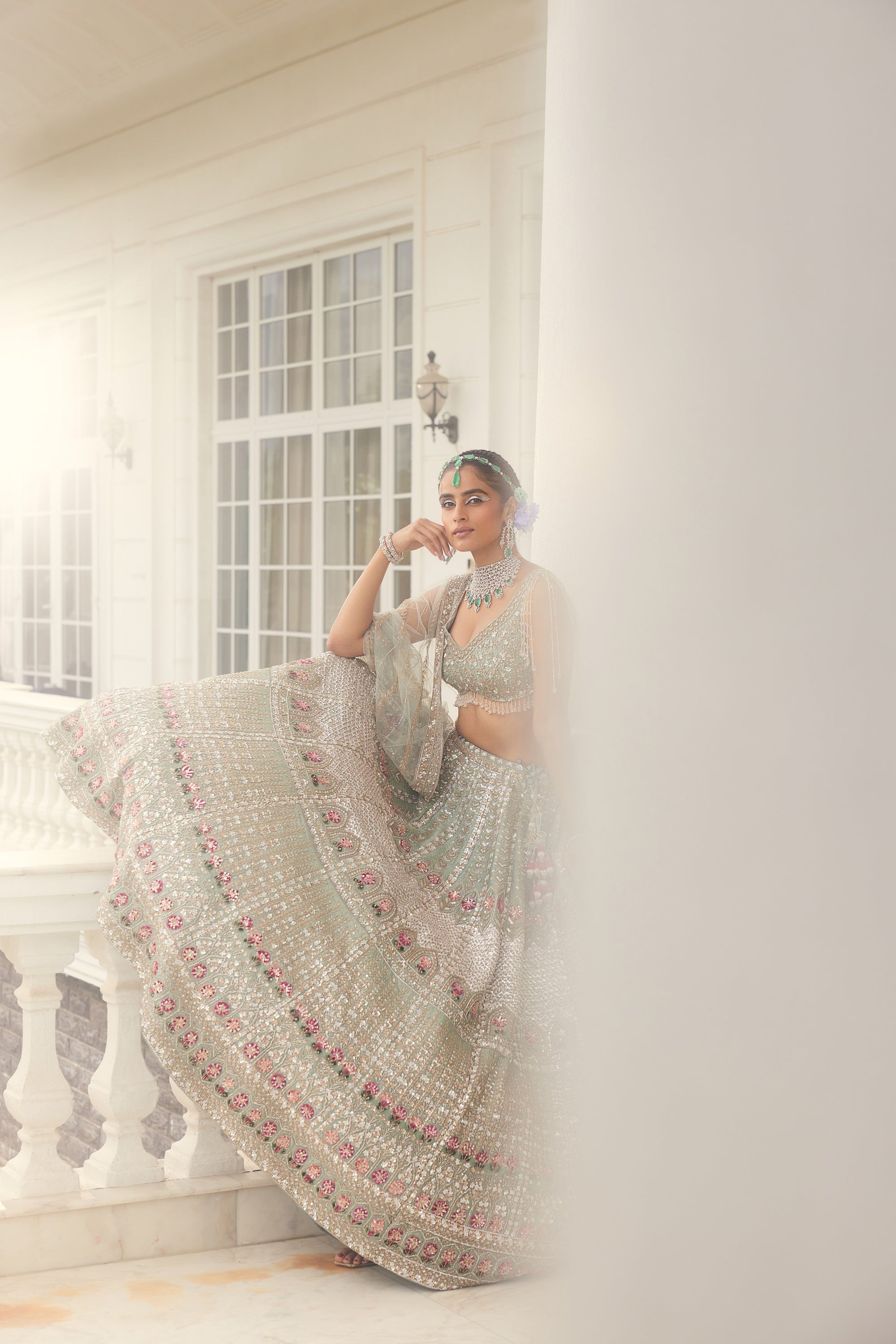 Dusty Firoza Embroidered Lehenga - lehenga Australia Sydney