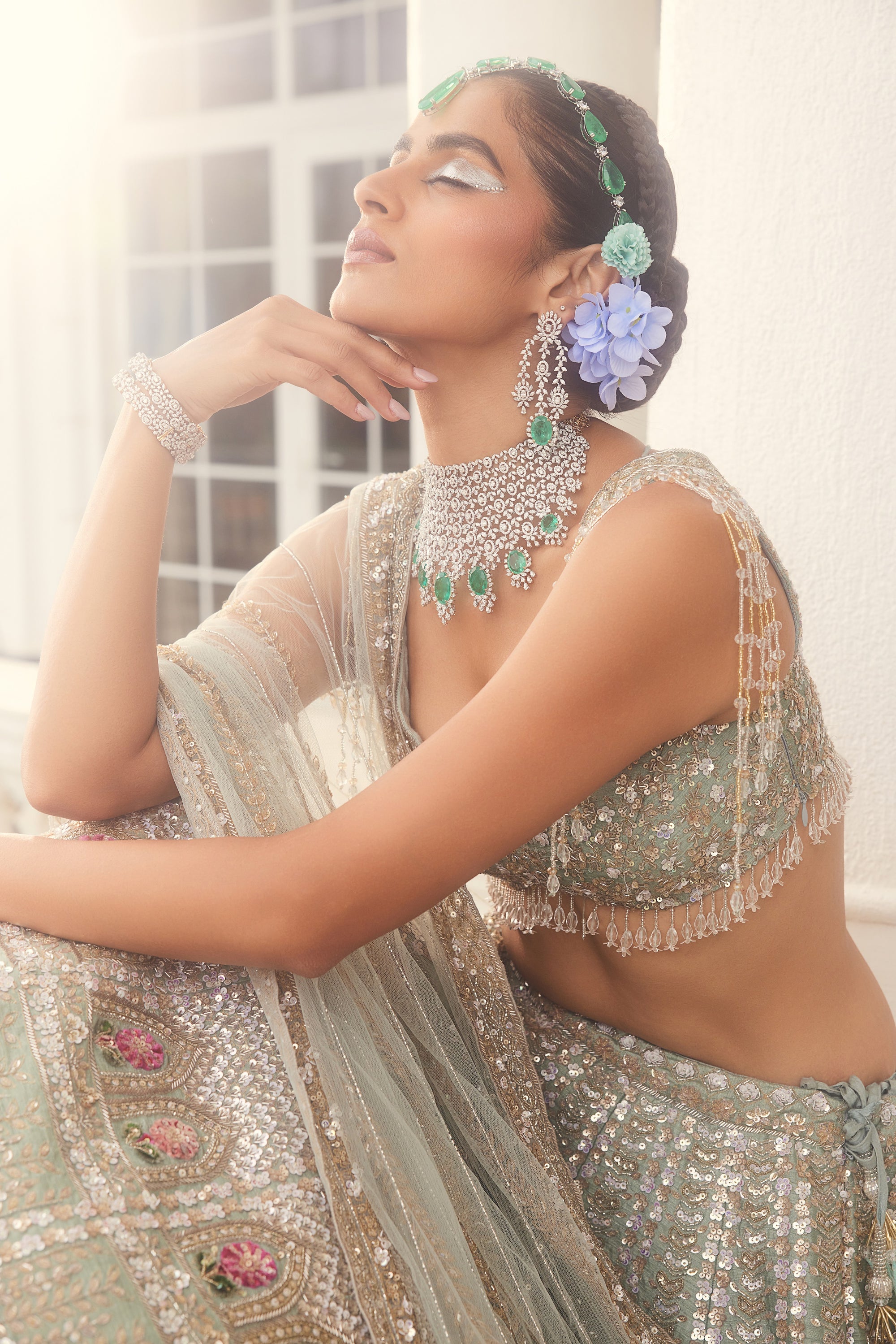 Dusty Firoza Embroidered Lehenga - lehenga Australia Sydney