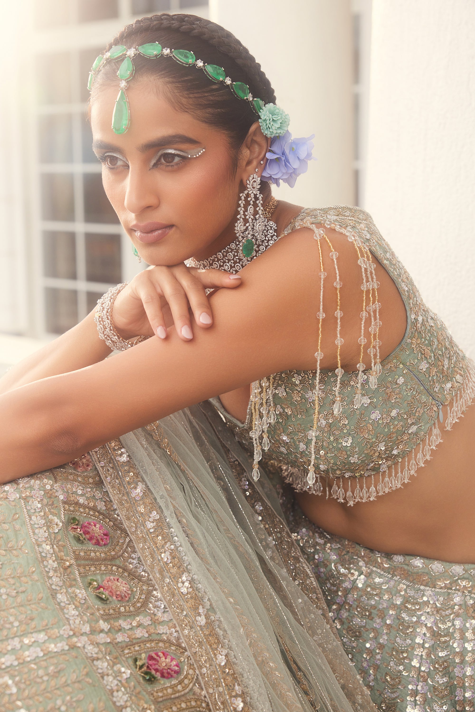 Dusty Firoza Embroidered Lehenga - lehenga Australia Sydney