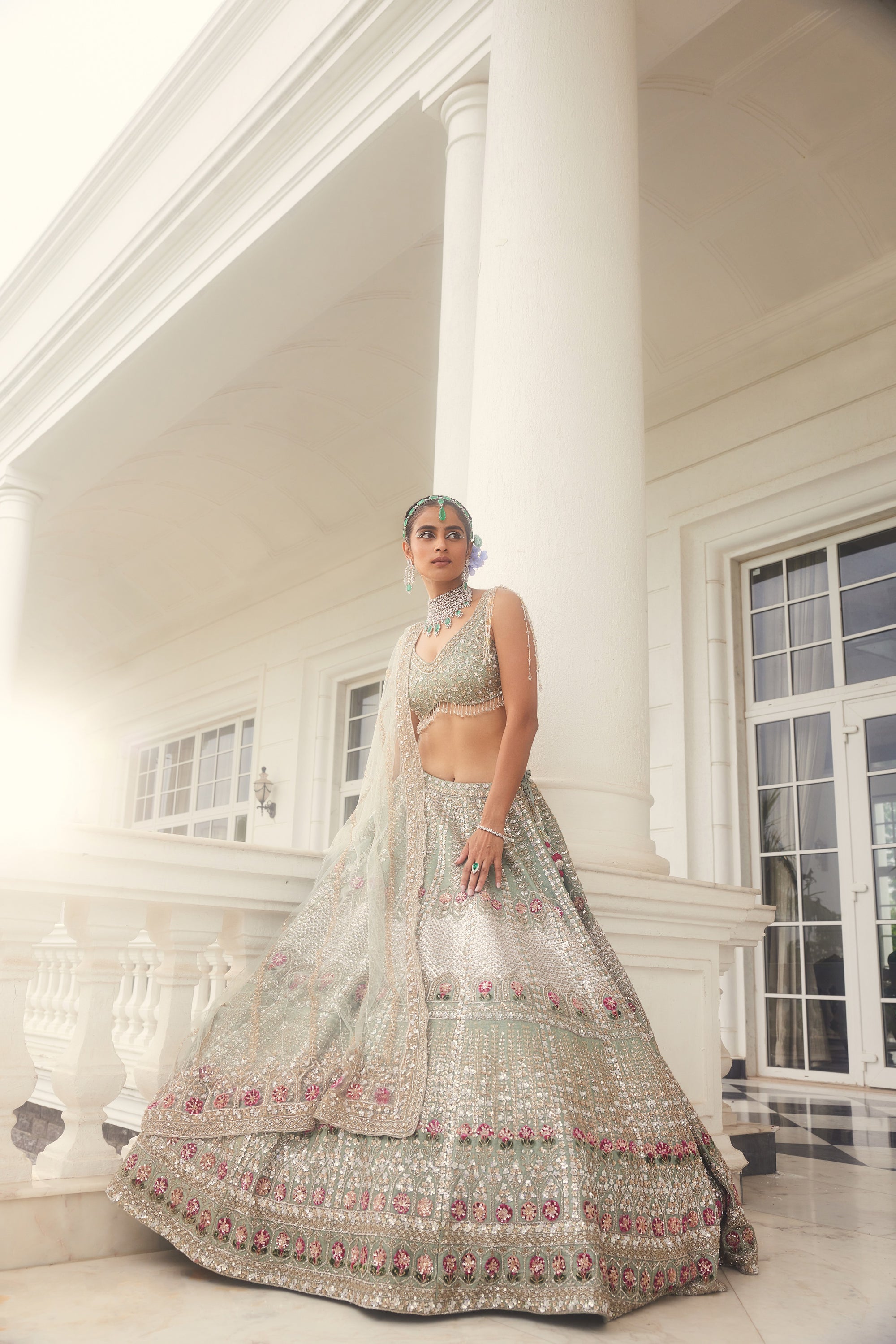 Dusty Firoza Embroidered Lehenga - lehenga Australia Sydney