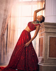 Red MERLIN ROSE Heavily Embroidered Lehenga - red lehenga Sydney