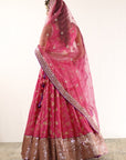 Fuchsia Pink Gold Silk Lehenga Set - lehenga outfit