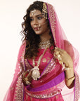 Fuchsia Pink Gold Silk Lehenga Set - lehenga outfit