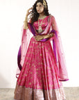 Fuchsia Pink Gold Silk Lehenga Set - lehenga outfit