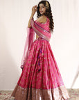 Fuchsia Pink Gold Silk Lehenga Set - lehenga outfit