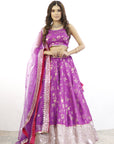 Purple Gold Silk Lehenga Set - silk lehenga choli