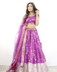 Purple Gold Silk Lehenga Set - silk lehenga choli