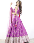 Purple Gold Silk Lehenga Set - silk lehenga choli