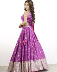 Purple Gold Silk Lehenga Set - silk lehenga choli