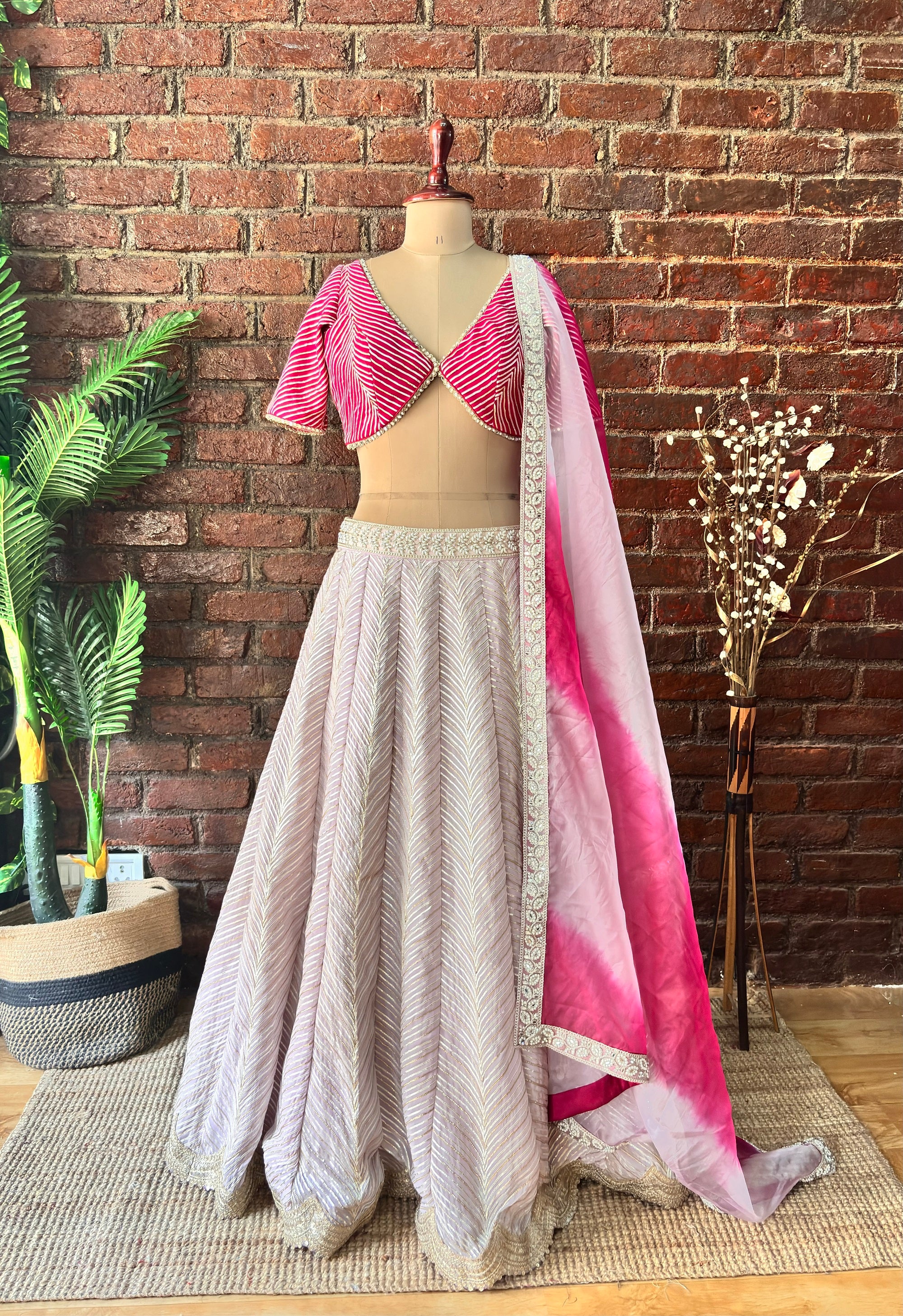 Mauve and Hot Pink Gotta work Lehenga - Mauve lehenga